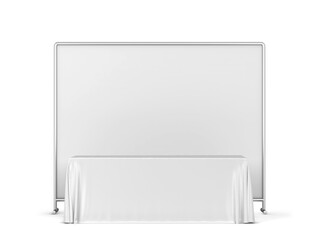 Blank tradeshow tablecloth with runner and backdrop banner mockup
