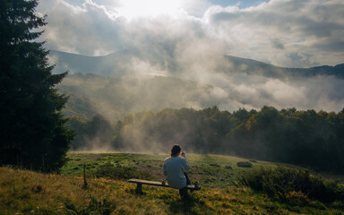 Fototapeta premium person on a mountain Carpaty 