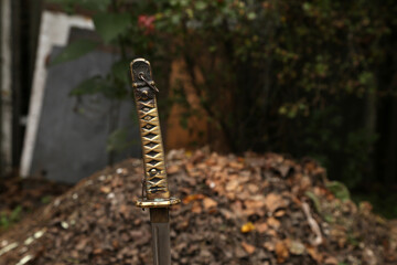 The hilt of vintage katana sword