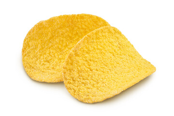 Potato chips isolated on white background with clipping path and full depth of field.