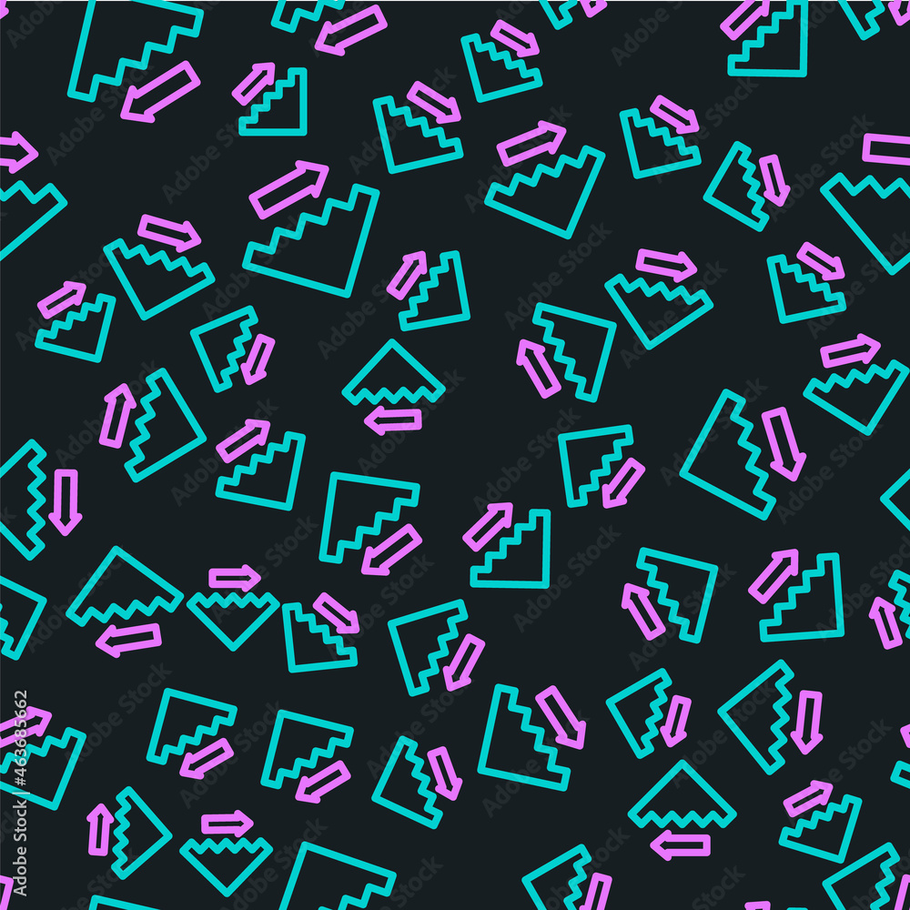 Poster line stairs up icon isolated seamless pattern on black background. vector