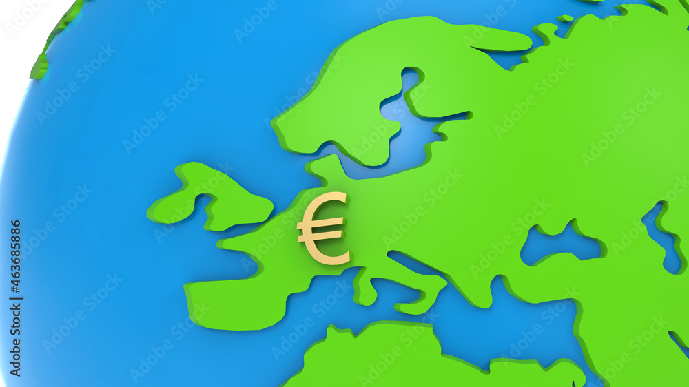 Poster 3d rendering - euro symbol over the globe map