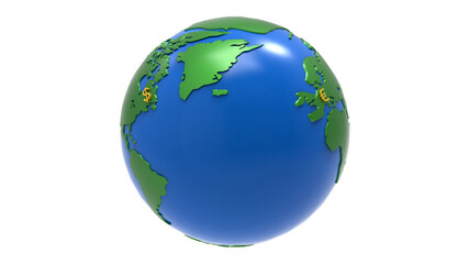 Fototapeta premium 3D rendering - dollar and euro symbol on global map