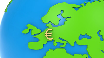 3D rendering - Euro symbol over the globe map
