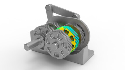 3D rendering - gear highlighted for finite element analysis