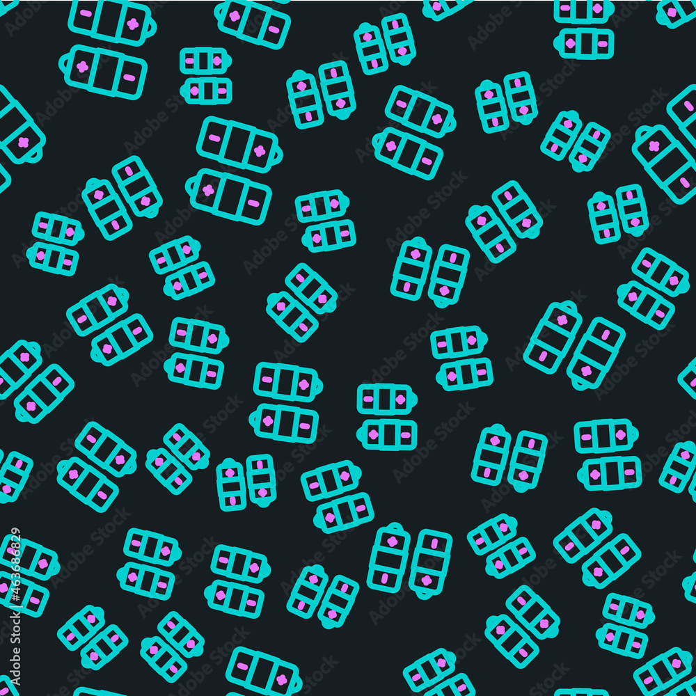 Poster line battery icon isolated seamless pattern on black background. lightning bolt symbol. vector