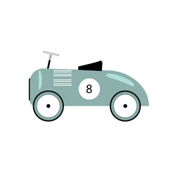 Kids illustration of a cute child retro car in a cartoon style