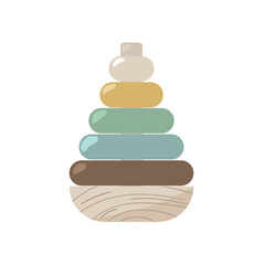 Kids illustration in retro style wood toy pyramid