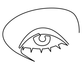 Lovely female eye with long eyelashes. Continuous line drawing. Vector illustration