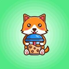 Cute little puppy dog drinking a cup of chocolate drink