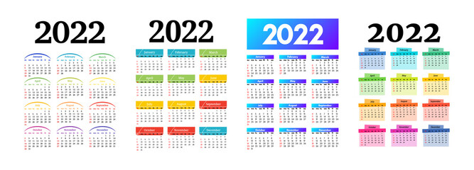 Calendar for 2022 isolated on a white background