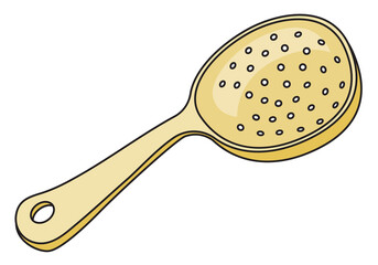 Golden shiny Julep strainer bar accessory. Hand-drawn doodle cartoon style vector image. For bar menu, bartender website design, cocktail making process illustration, alcohol cookbook decoration etc