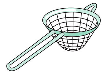 Fine mesh strainer bar accessory. Colored hand-drawn doodle cartoon style vector image. For bar menu, bartender website design, cocktail making process illustration, alcohol cookbook decoration etc