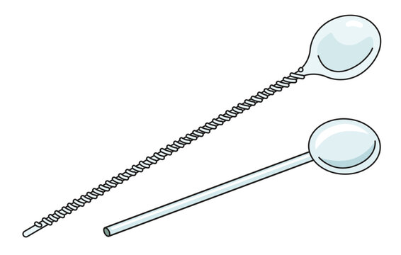 A Stirrer Bar Spoon And A Spoon-straw Bartender Accessories. Hand-drawn Doodle Cartoon Style Colored Vector Image. For Cocktail Making Process Illustration, Alcohol Cookbook Decoration Etc