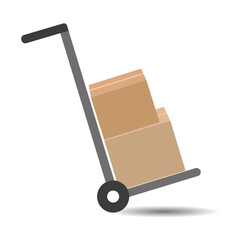 Trolley for transporting goods with boxes on a white background