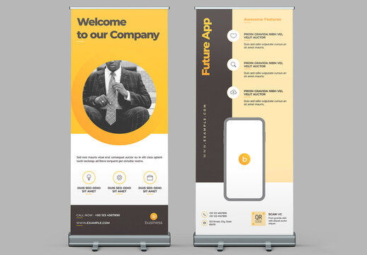 Roll-Up Banner Layout with Yellow Accents