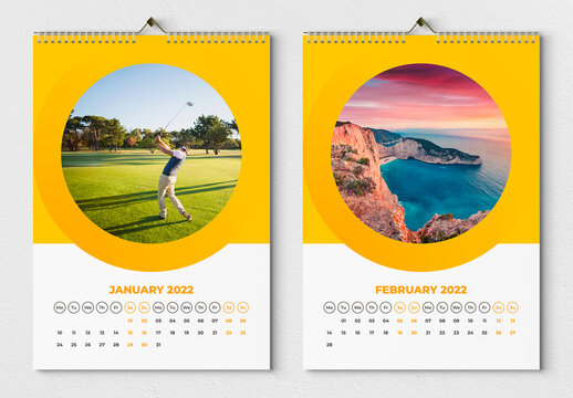 Wall Calendar 2022 Layout with Yellow Accents