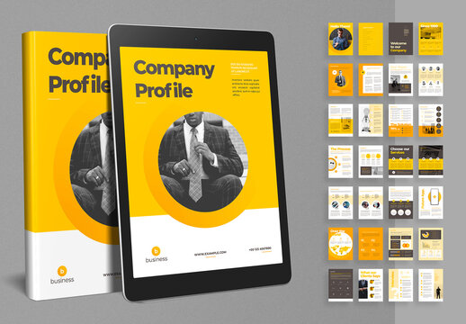 Digital Company Profile Layout with Yellow Accents