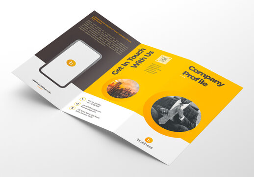 Trifold Brochure Layout with Yellow Accents