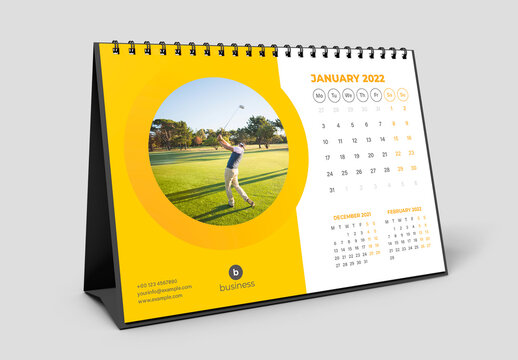 Desk Calendar 2022 Layout with Yellow Accents