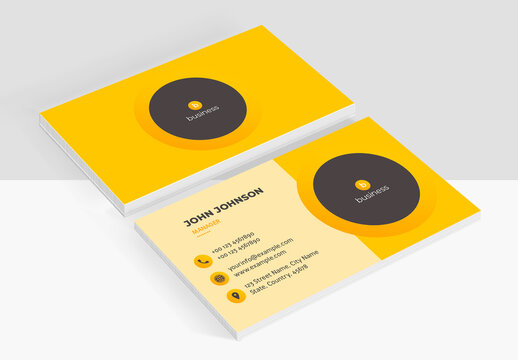 Business Card Layout with Yellow Accents