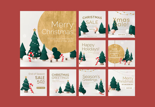 Merry Christmas Sale Poster Layout Set