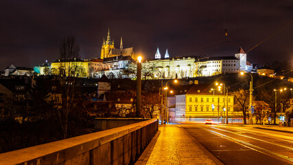 Blurred night tram in Prague