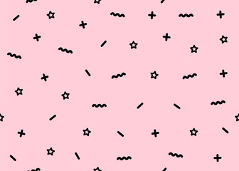 Vector illustration with geometric confetti. Seamless pattern.