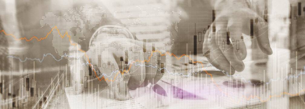 Silhouettes of people on the background of financial graphs and charts © Funtap