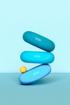 Blue torus and a yellow sphere on blue background - 3D 