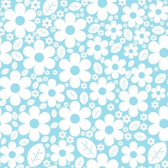 White and blue flower and leaf's background. Abstract pattern background. Colorful wrapping paper.