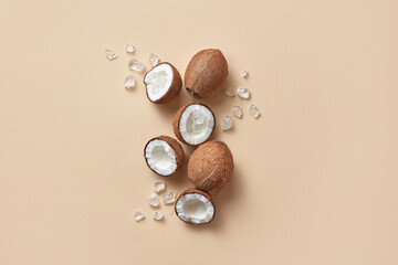 Ripe coconuts and ice cubes