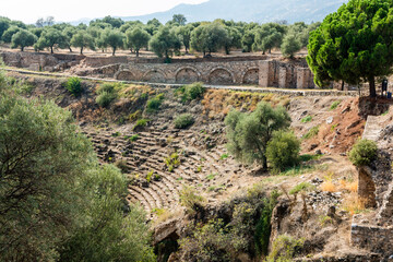 Fototapeta premium Ruins of the stadium in Nysa ancient city in Aydin province of Turkey.
