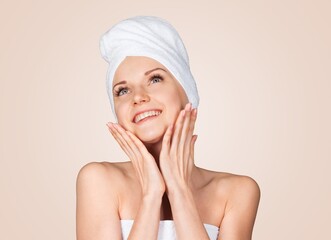 Spa and skin care. Young female with healthy, glowing face and body,