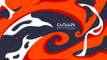 Obraz premium modern clouds space with stars hand drawn background wallpaper japanese anime inspired edition 8 of 20 yellow orange white dark blue