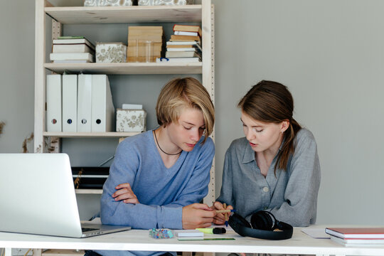 Student and tutor doing lessons together at home