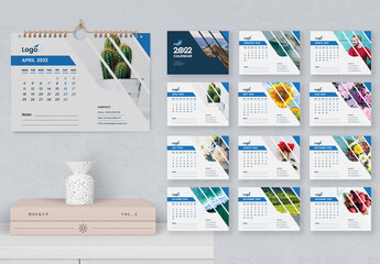 A5 2022 Desk Calendar with Blue Vector Accents