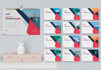 Red Clean Desk Calendar 2022 with Vector Accents