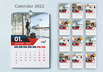 2022 Wall Calendar with Red Accents