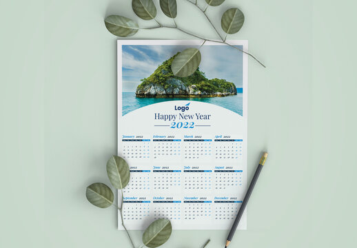 One Page Wall Calendar 2022 with Vector Accents