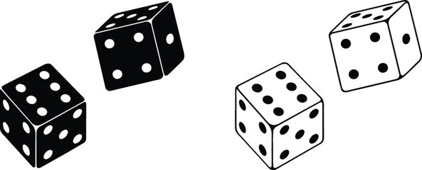 Rolling Dice Clipart Set - Outline and Silhouette