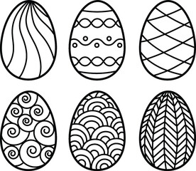 Painted Easter Egg Doodle Clipart Set - Outlines