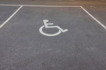 Close up view of disabled parking spot asphalt märkning. Sweden. 