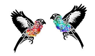 Two abstract birds in love from patterns. Vector illustration
