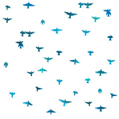 A flock of flying blue birds. Free birds. Vector illustration