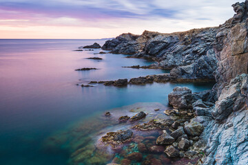 Rocky coastline at sunrise