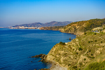 Spanish coast landscape, cliffs in Andalusia.