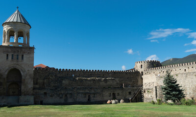 old stone wall. stone fortress. old defensive wall and watchtower