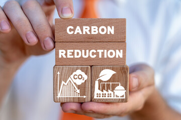 Concept of carbon reduction. CO2 emission reduce. Industry, social, business responsibility.
