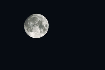 Full Moon in dark night sky, copy space